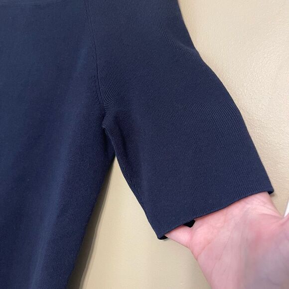 Talbots Womens Navy Blue Square Neck Elbow Sleeve Sweater Keyhole Petite Large - Picture 6 of 9